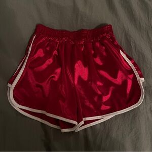 Red satin shorts
